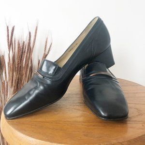 BALLY Switzerland Vintage Navy Blue Heeled Loafers